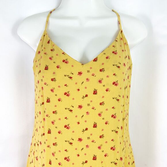 Reformation Crimini, Gwen Yellow Floral Print, Midi Slip Dress (8) Leg Slit - Picture 4 of 14